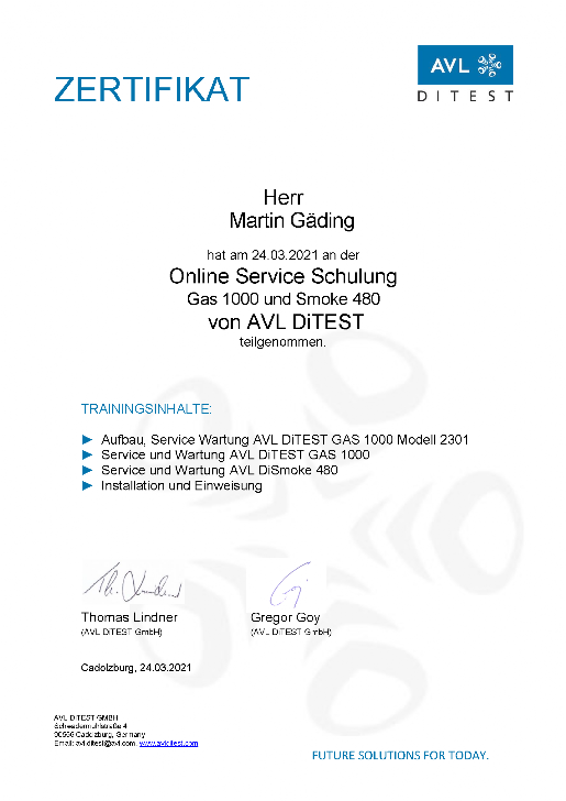 Serviceschulung AVL DiTEST GAS 1000 DiSMOKE 480